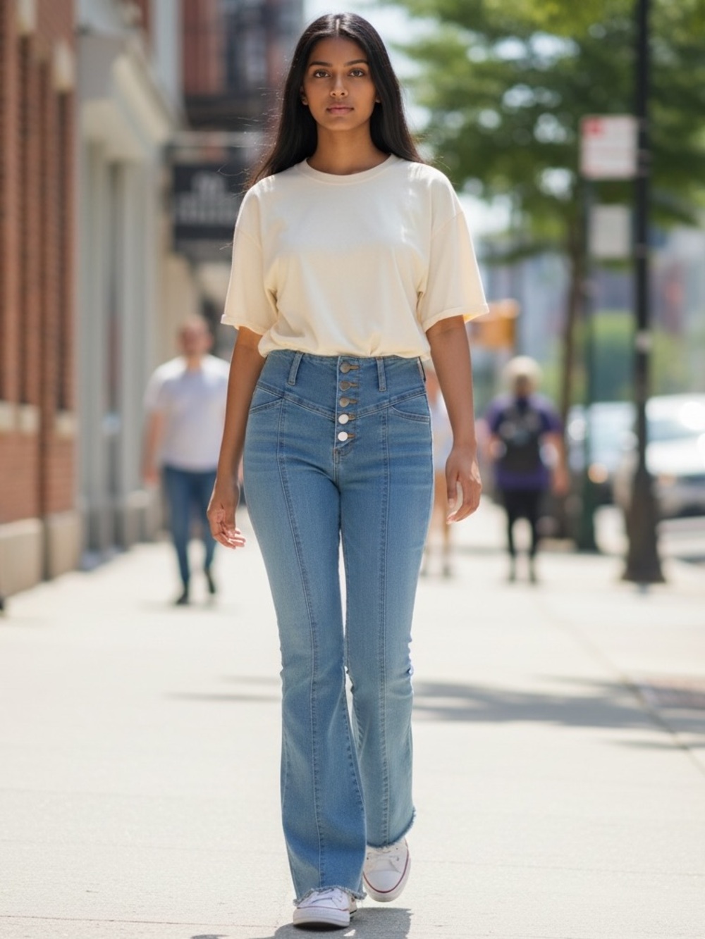 NWT Cider High Rise Button Fly Flare Jeans Blue Denim Size S